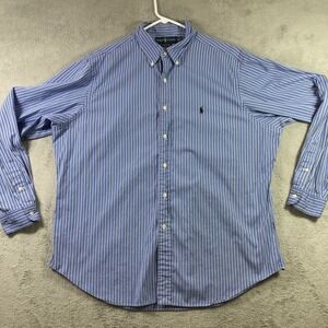 Ralph Lauren Shirt Classic Fit Men 17.5 36/37 Blue Striped Button Down Preppy LS